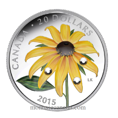 2015 - $20 - 1 oz. Fine Silver Coin  Black-eyed Susan with Swarovski Elements