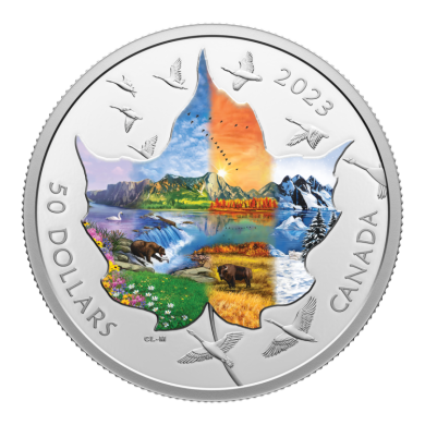 2023 - $50 - Pice de 3 oz en argent pur  Panorama du Canada : Les quatre saisons