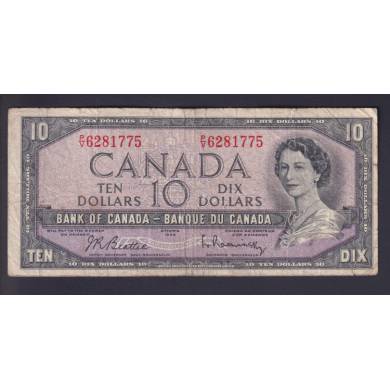 1954 $10 Dollars - Fine - Beattie Rasminsky - Prefix P/V
