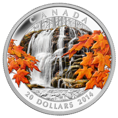 2014 - $20 - Pice de 1 oz en argent fin - Cascades d'automne