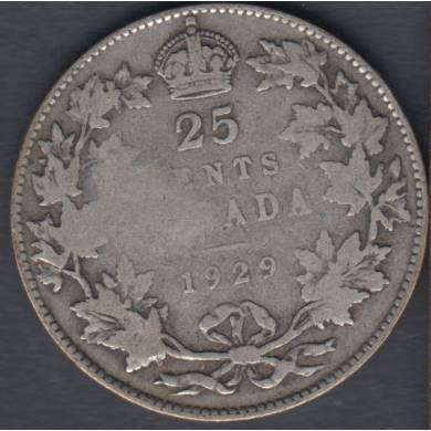 1929 - VG - Scratch - Canada 25 Cents