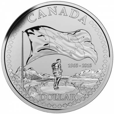 2015 - $1.00 - Dollar brillant en argent fin - 50e anniversaire du drapeau canadien