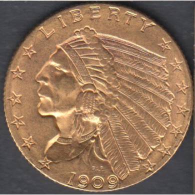 1909 - $2 1/2 Quarter Eagle - Indian Head - AU/UNC - US Gold