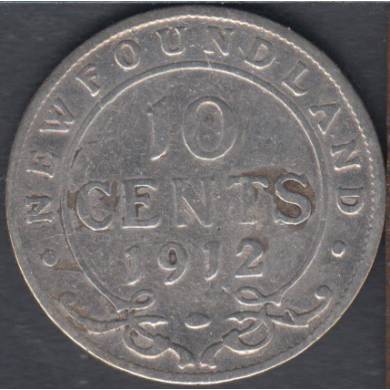 1912 - VG - Scratch - 10 Cents - Terre Neuve