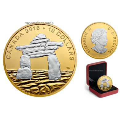 2016 - $10 - Pice de 1/2 oz en argent fin avec placage d'or inverse  Emblmes du Canada : Inukshuk