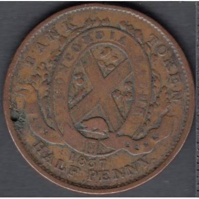 1837 - Fine - City Bank - Half Penny Token - Un Sou - LC-8A2 - Province Bas Canada