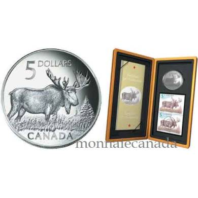 2004 Canada Majestic Moose $5 Silver Proof Coin & Stamp Set 