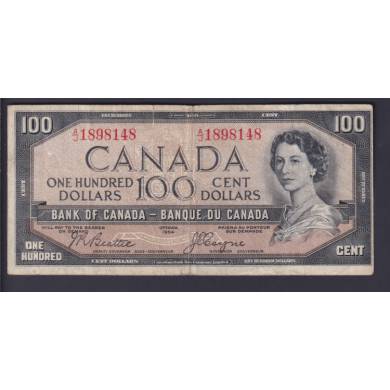1954 $100 Dollars Face du Diable - Fine -Beattie- Coyne  - Prfixe A/J
