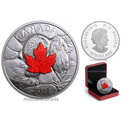 2017 - $20 - 1 oz. Pure Silver Coin - Majestic Maple Leaves With Drusy Stone