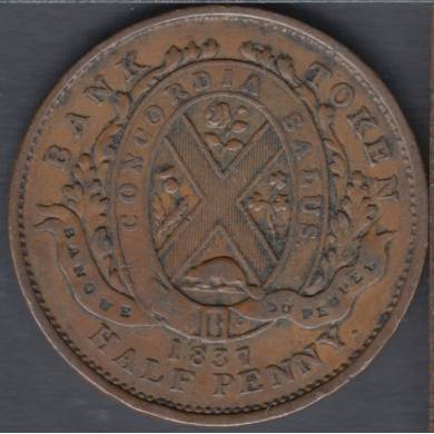 1837 - VF - Banque Du Peuple - Half Penny Token - Un Sou - LC-8C1 - Province Bas Canada