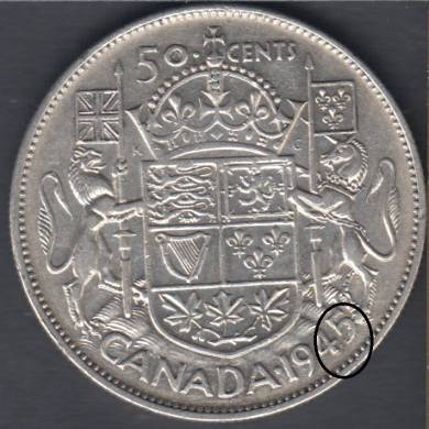 1945 - VF - Die Break in 5 to 4 - Canada 50 Cents