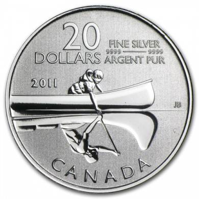 2011 - $20 for $20 - Canada Dollars Fine Silver 99,99% - Canoe - NO TAX