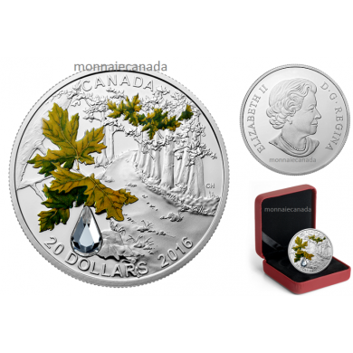 2016 - $20 - Pure Silver Coin with Swarovski® crystal – Jewel of the Rain - Bigleaf Maple