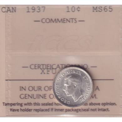 1937 - MS 65 - ICCS - Canada 10 Cents