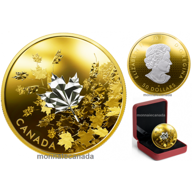 2017 - $50 - 3 oz. Reverse Gold-Plated Pure Silver Coin - Whispering Maple Leaves