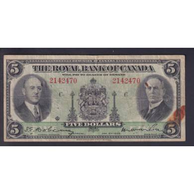 1935 $5 Dollars - F/VF - Royal Bank of Canada