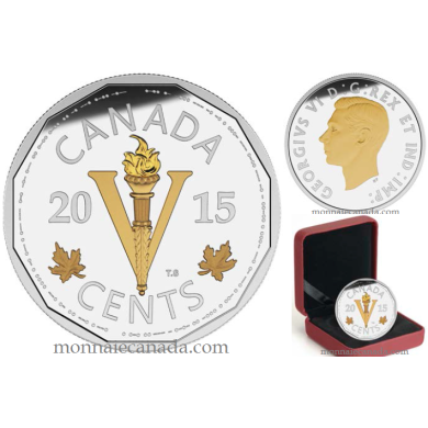 2015 - 5 Cents - 1 oz. Fine Silver Gold-Plated - Legacy of the Canadian Nickel - The Victory