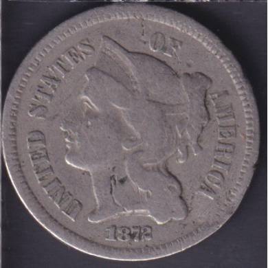 1872 - Fine - 3 Cents Nickel USA