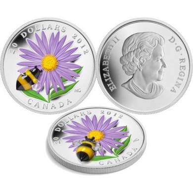 2012 - $20 - Fine Silver Coin - Aster with Venetian Glass Bumble Bee