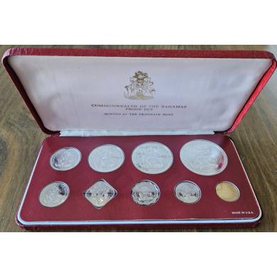 1977 - Proof Set 9 Pcs with 50 $1 $2 & $5 in Silver - Bahamas