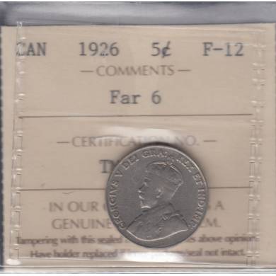 1926 - Far '6' - F 12 - ICCS - Canada 5 Cents