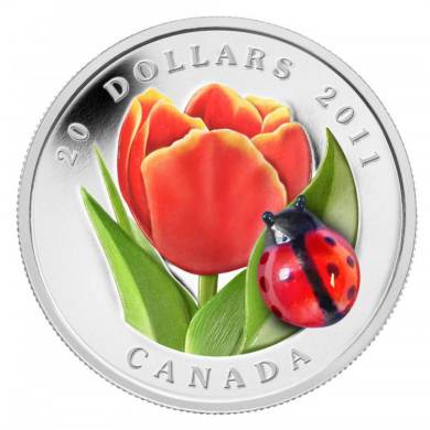 2011 - $20 - Fine Silver Coin - Tulip with Venetian Glass Ladybug