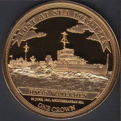 2016 - Proof - One Crown - Queen Elizabeth II Gold Plated - Lost at Sea 1939 - 1945 - HMAS WATERHEN - Tristan da Cunha