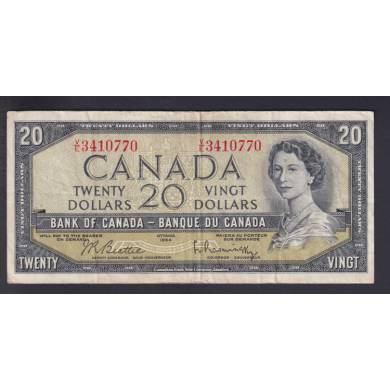 1954 $20 Dollars - F/VF - Beattie Rasminsky - Prefix V/E