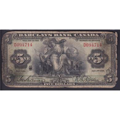 1935 $5 Dollars - Good - Barclays Bank Canada