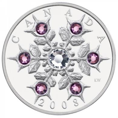 2008 Canada $20 en Argent Fin - Flocon de Cristal Améthyste - Sans Taxe