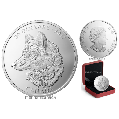 2017 - $30 - 2 oz. Pure Silver Coin - Zentangle® Art: The Great Grey Wolf