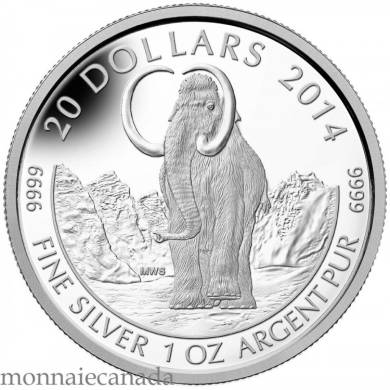 2014 - $20 - Pice de 1 oz en argent fin - Le mammouth laineux