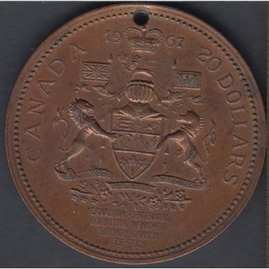1967 - Holed - Canada $20 Dollars - Centennial Coin Monument Sudbury Canada