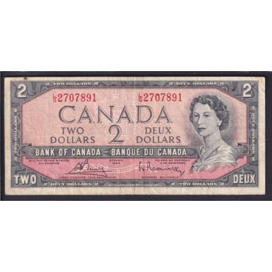 1954 $2 Dollars - Fine - Bouey Rasminsky - Prefix L/G