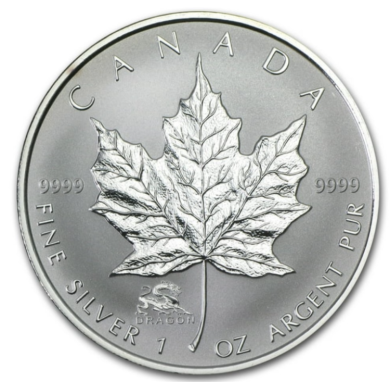 2000 Canada $5 Dollars Maple Leaf 99,99% Fine Silver 1 oz Coin - Dragon Privy Mark *** COIN MAYBE TONED ***