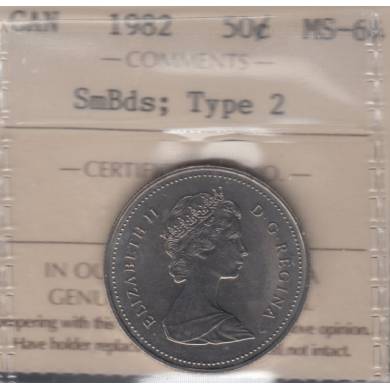 1982 - Small Beads Type 2 - MS-64 - ICCS - Canada 50 Cents