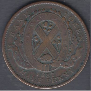 1837 - Fine - Quebec Bank - Half Penny Token - Un Sou - LC-8B1 - Province Bas Canada