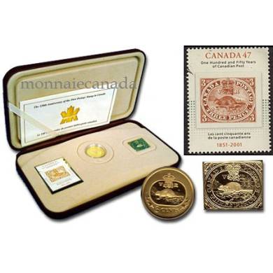 2001 - 3 Cent - en or plaqué + Anniversaire premier timbre-poste canadien