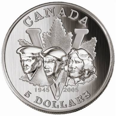 2005 - $5 Fine Silver - 60th Anniversary of the End of 2nd World War - Tax Exempt