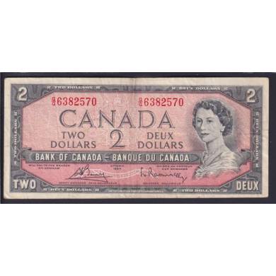1954 $2 Dollars - VF - Bouey Rasminsky - Prefix G/G
