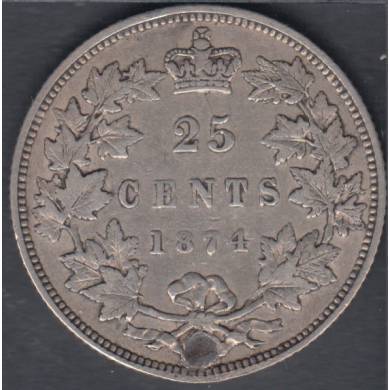 1874 H - VF - Troué - Canada 25 Cents