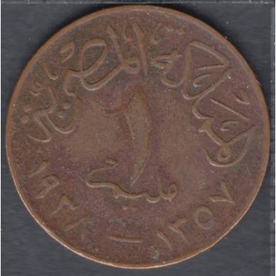 AH 1357 - 1938 - 1 Millieme - Egypte