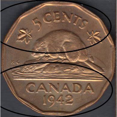 1942 - Tombac - EF - Double Rim - Canada 5 Cents