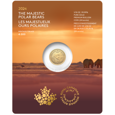 2024 - $5 - Pice de 1/10 oz en or pur  99,99 %  Les majestueux ours polaires (produit d'investissement de luxe)