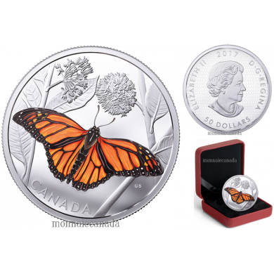 2017 - $50 - 3 oz. Pure Silver Coloured Coin - Monarch Migration