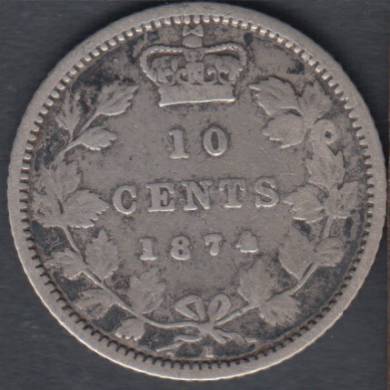 1874 H -Fine - Damaged - Canada 10 Cents