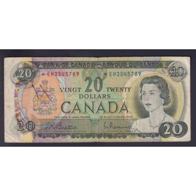 1969 $20 Dollars - Fine - Beattie Rasminsky - Prfixe *EH - Remplacement