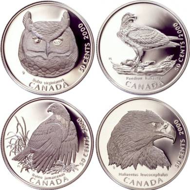 2000 Sterling Silver Fifty cents Four coin Set 50 cent Birds of prey