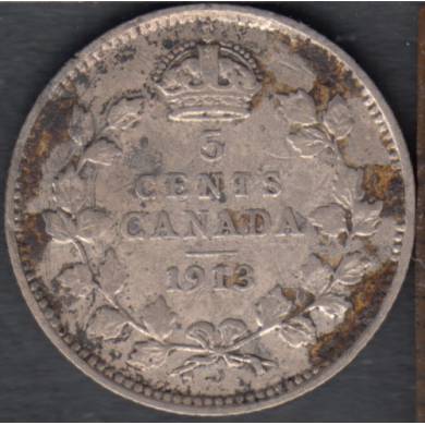 1913 - F/VF - Stained - Canada 5 Cents