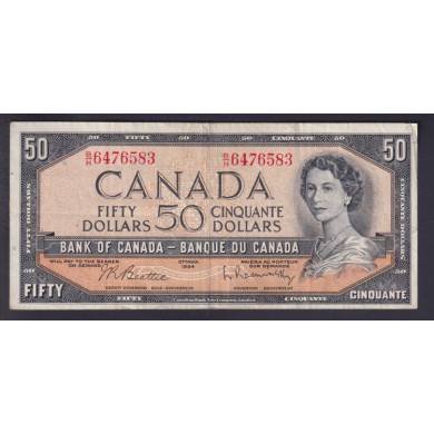 1954 $50 Dollars - VF - Beattie Rasminsky - Prfixe B/H